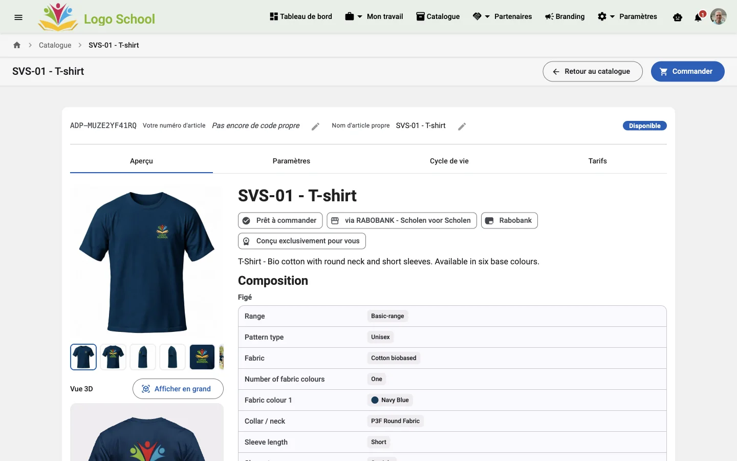 Un article du catalogue, avec la composition qui appartient à la commande.