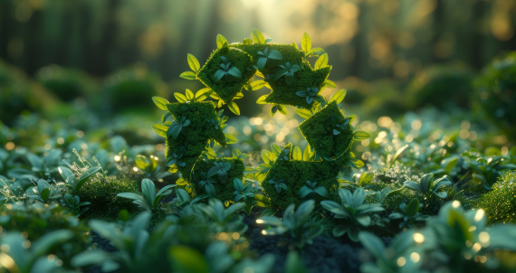 Circular economy icon on nature background to promote reuse and renewable materials and sustainably manage the environment